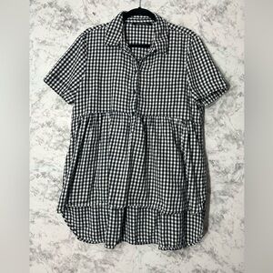 Zara Black & White Gingham Peplum Button-Down Top